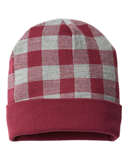 CAP AMERICA USA-Made Plaid Beanie RKP12 #color_Maroon/ Heather