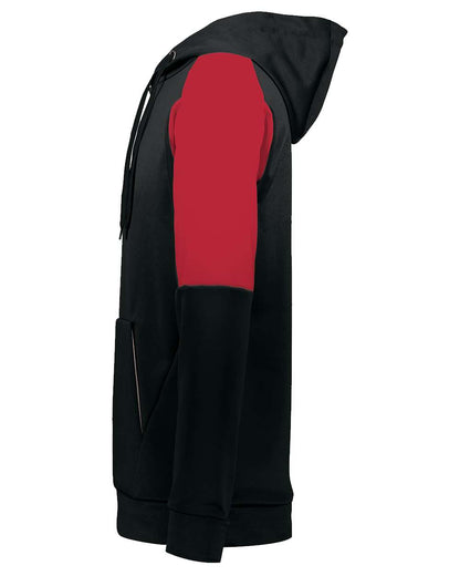 Holloway Youth Blue Chip Hooded Sweatshirt 222640 #color_Black/ Scarlet