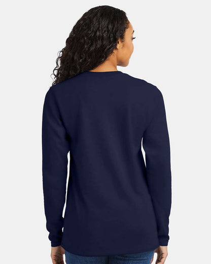 Hanes Unisex Perfect-T Long Sleeve T-Shirt 498L #colormdl_Navy