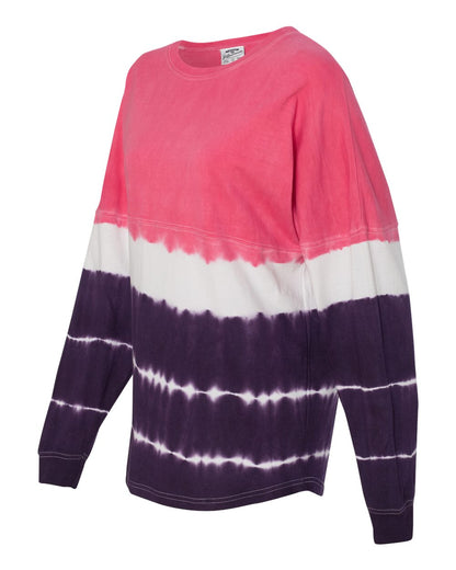 J. America Unisex Game Day Jersey Long Sleeve T-Shirt 8229 #color_Wildberry/ Very Berry Tie-Dye