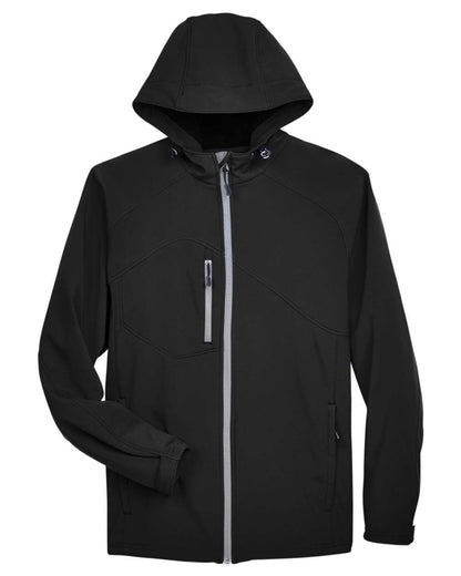 North End Men's Prospect Two-Layer Fleece Bonded Soft Shell Hooded Jacket 88166 #color_Black
