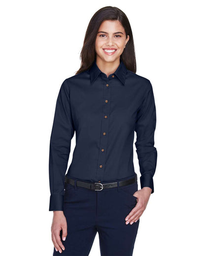 Harriton Women's Easy Blend™ Long Sleeve Twill Dress Shirt with Stain-Release M500W #colormdl_Navy