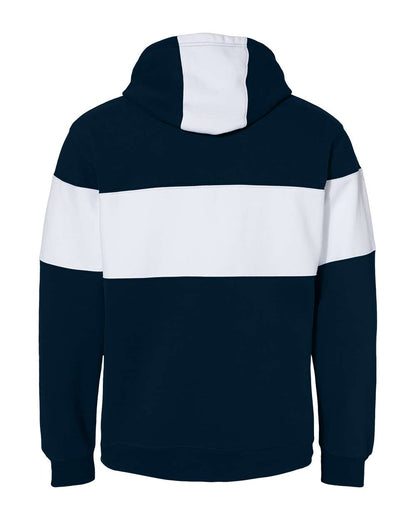 J. America Men's Varsity Fleece Colorblocked Hooded Sweatshirt 8644 #color_Navy