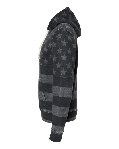 J. America Men's Triblend Fleece Hooded Sweatshirt 8871 #color_Black Stars &amp; Stripes Triblend