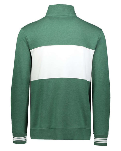 Holloway Men's All-American Fleece Colorblocked Quarter-Zip Sweatshirt 229565 #color_Dark Green Heather/ White