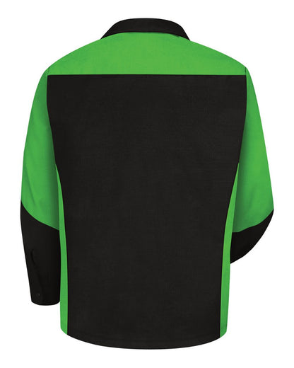 Red Kap Men's Tall Long Sleeve Automotive Crew Shirt SY10T #color_Black/ Lime