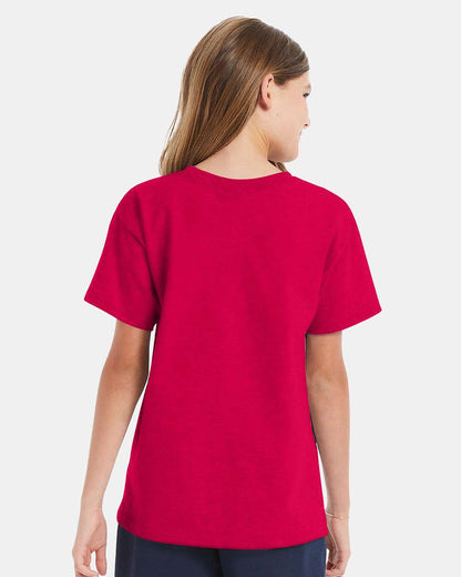 Hanes Essential-T Youth T-Shirt 5480 #colormdl_Athletic Crimson