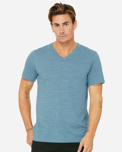 BELLA + CANVAS Unisex Textured Jersey V-Neck Tee 3655 #colormdl_Denim Slub