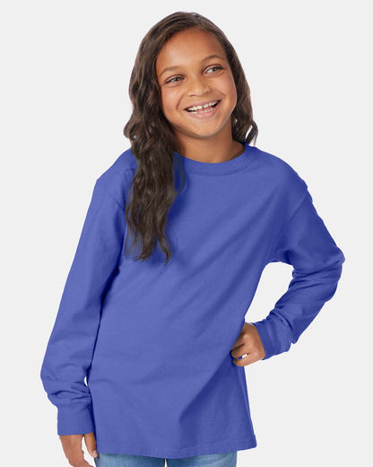 ComfortWash by Hanes Garment-Dyed Youth Long Sleeve T-Shirt GDH275 #colormdl_Deep Forte Blue