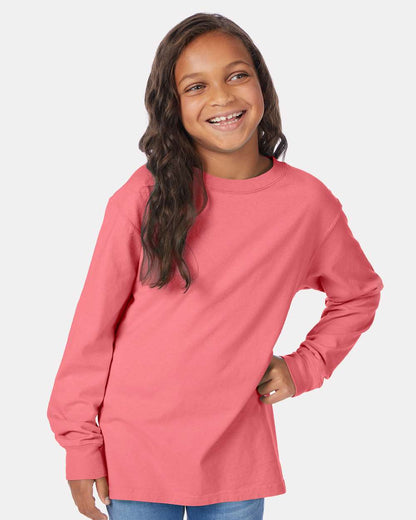ComfortWash by Hanes Garment-Dyed Youth Long Sleeve T-Shirt GDH275 #colormdl_Coral Craze