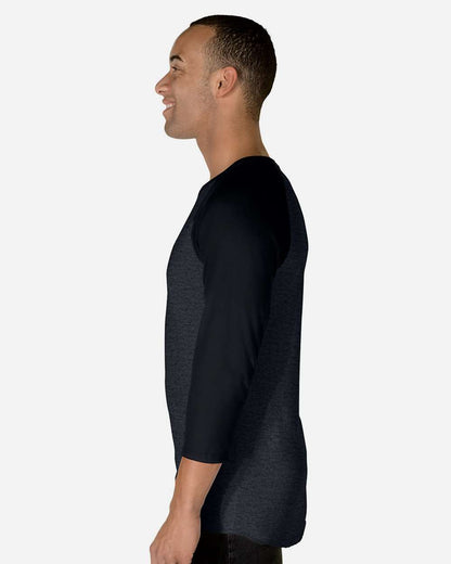 JERZEES Premium Blend Ringspun Three-Quarter Sleeve Raglan Baseball T-Shirt 560RR #colormdl_Black Ink Heather/ Black Ink