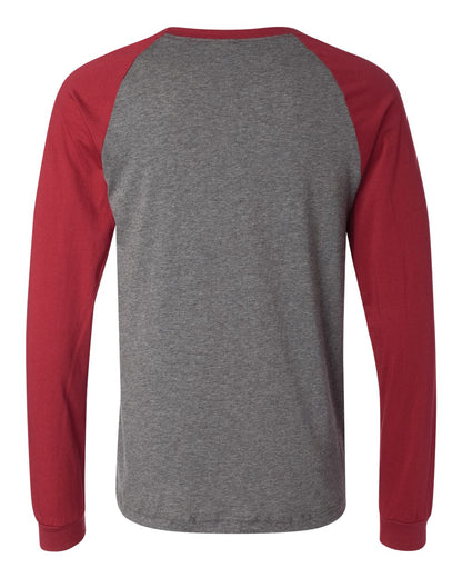 BELLA + CANVAS Men's Long Sleeve Jersey Baseball Tee 3000 #color_Deep Heather/ Cardinal