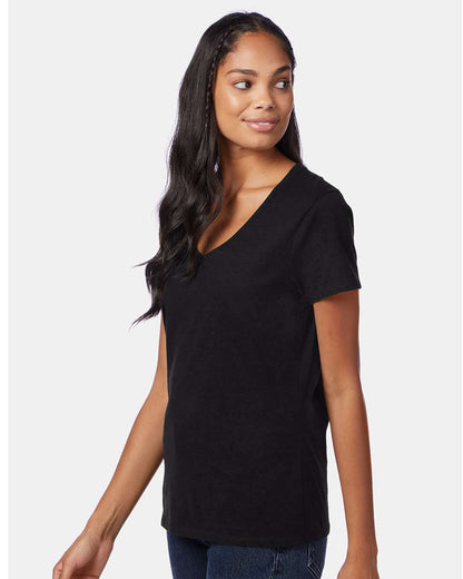 Hanes Women's Perfect-T V-Neck T-Shirt S04V #colormdl_Black