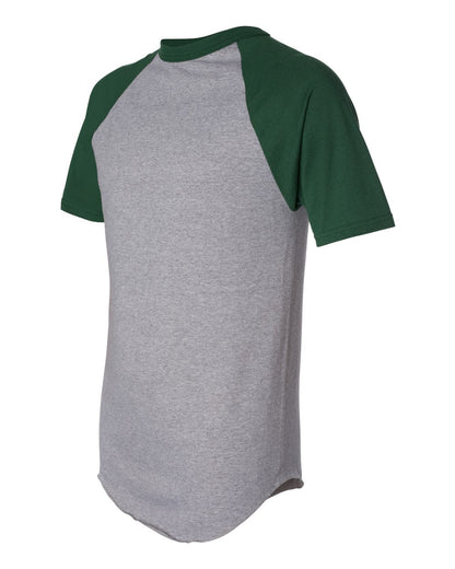 Augusta Sportswear Short Sleeve Baseball Jersey 423 #color_Athletic Heather/ Dark Green