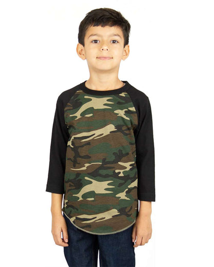 Shaka Wear Youth Three-Quarter Sleeve Camo Raglan T-Shirt SHRAGCY #colormdl_Camo Green/ Black