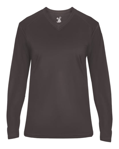 Badger Ultimate SoftLock™ Women's V-Neck Long Sleeve T-Shirt 4064 #color_Graphite