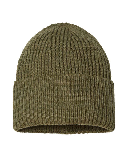 Atlantis Headwear Sustainable Chunky Rib Cuffed Beanie OAK #color_Olive