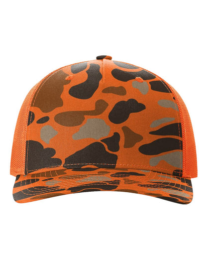 Richardson Five-Panel Printed Trucker Cap 112PFP #color_Blaze Duck Camo/ Blaze