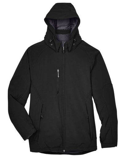 North End Men's Glacier Insulated Three-Layer Fleece Soft Shell Hood Jacket with Detachable Hood 88159 #color_Black
