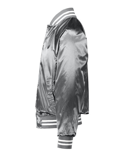 Augusta Sportswear Unisex Satin Baseball Jacket Striped Trim 3610 #color_Metallic Silver/ White