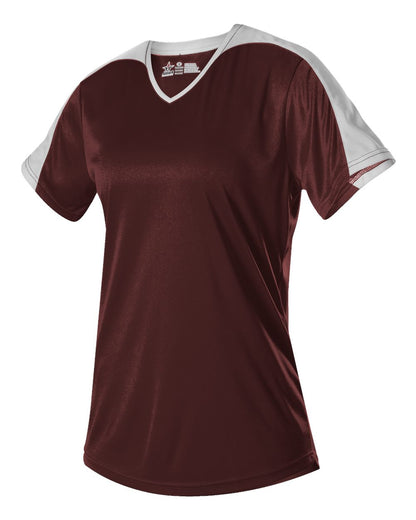 Alleson Athletic Girls' V-Neck Fastpitch Jersey 558VG #color_Maroon/ White