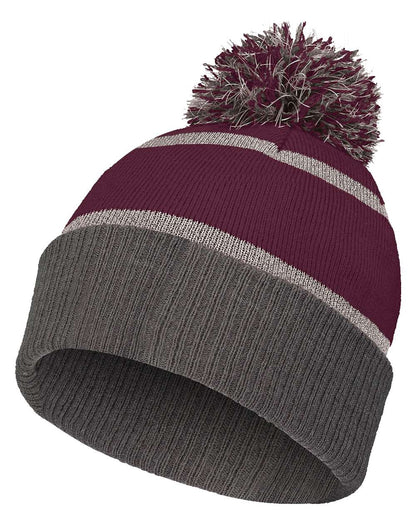 Holloway 8 1/2" Reflective Knit Beanie 223816 #color_Maroon/ Carbon