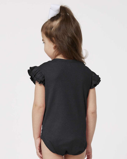 Rabbit Skins Infant Flutter Sleeve Baby Rib Bodysuit 4439 #colormdl_Black