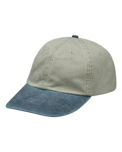 Adams Headwear Optimum Pigment-Dyed Dad Hat LP101 #color_Stone/ Navy