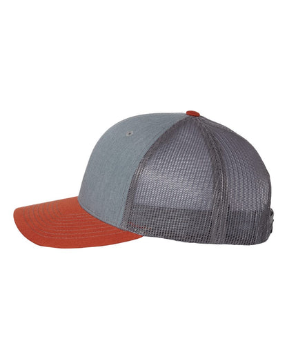 Richardson Snapback Trucker Cap 112 #color_Heather Grey/ Charcoal/ Dark Orange