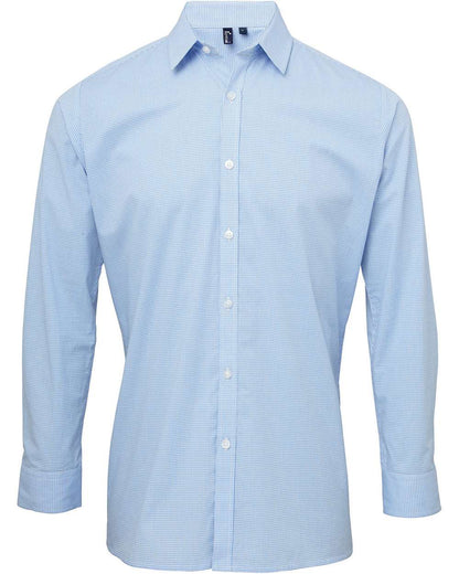 Artisan Collection by Reprime Men's Microcheck Gingham Cotton Shirt RP220 #color_Light Blue/ White