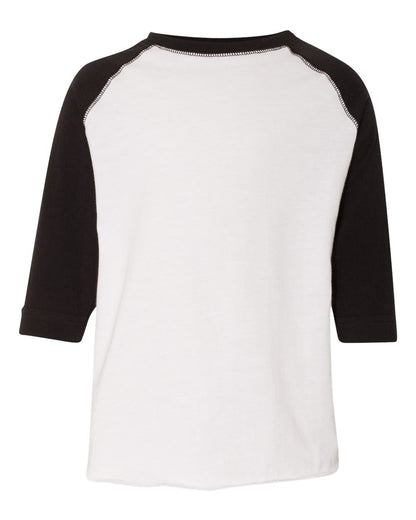 Rabbit Skins Toddler Baseball Fine Jersey Three-Quarter Sleeve Tee 3330 #color_White Solid/ Black