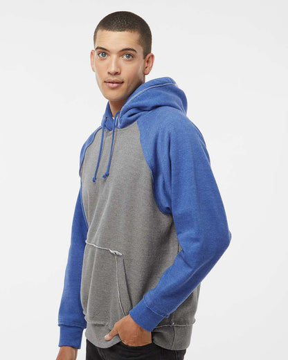 J. America Men's Vintage Heather Hooded Sweatshirt 8885 #colormdl_Smoke Heather/ Vintage Royal Heather