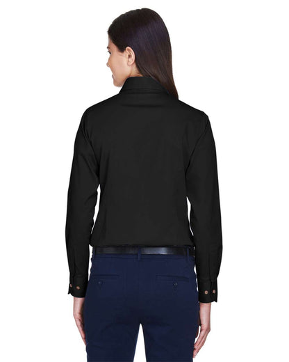 Harriton Women's Easy Blend™ Long Sleeve Twill Dress Shirt with Stain-Release M500W #colormdl_Black