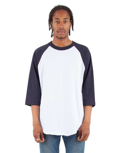 Shaka Wear Unisex Three-Quarter Sleeve Raglan T-Shirt SHRAG #colormdl_White/ Navy