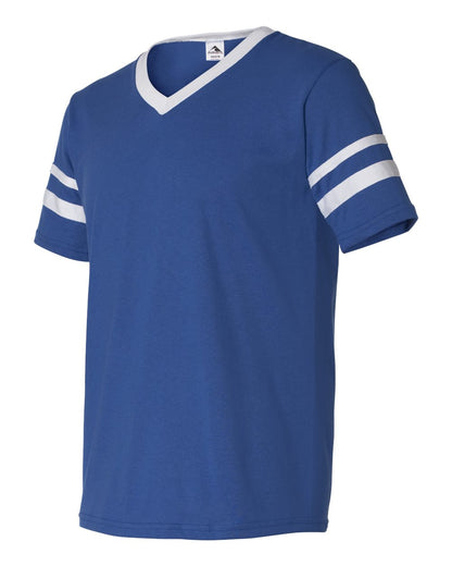 Augusta Sportswear V-Neck Jersey with Striped Sleeves 360 #color_Royal/ White