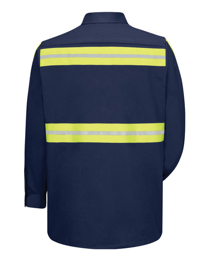 Red Kap Men's Tall Enhanced Visibility Long Sleeve Cotton Work Shirt SC30ET #color_Navy