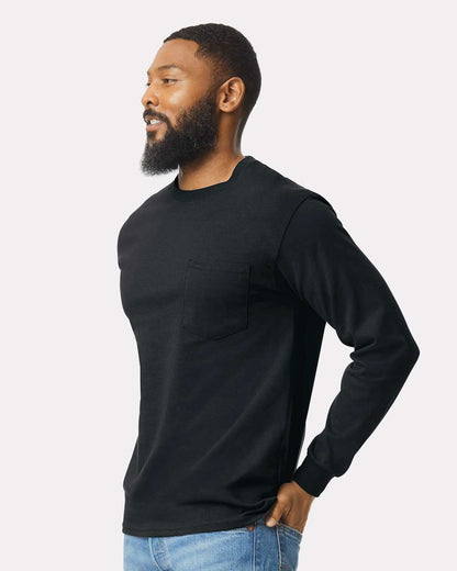 Gildan Unisex Ultra Cotton® Long Sleeve Pocket T-Shirt 2410 #colormdl_Black