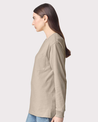 American Apparel Unisex Super Heavyweight Long Sleeve Pocket Tee 9410 #colormdl_Bone