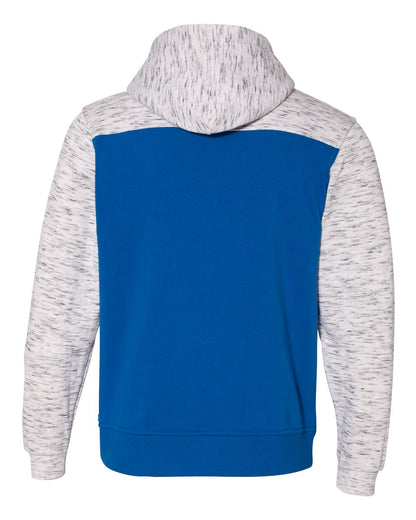 J. America Men's Mélange Fleece Colorblocked Hooded Sweatshirt 8676 #color_Royal/ White