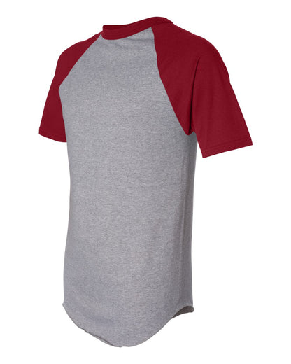 Augusta Sportswear Short Sleeve Baseball Jersey 423 #color_Athletic Heather/ Red