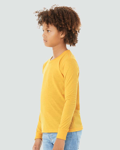 BELLA + CANVAS Youth Heather CVC Long Sleeve Tee 3501YCVC #colormdl_Heather Yellow Gold