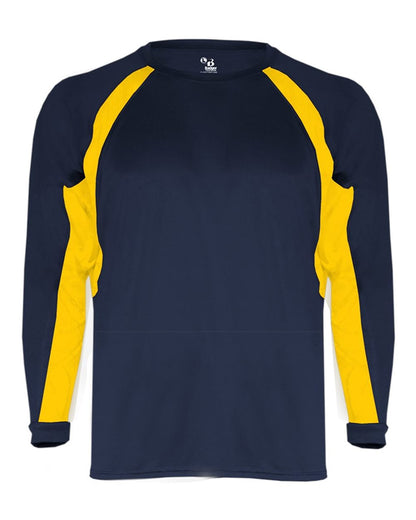 Badger Youth B-Core Hook Long Sleeve T-Shirt 2154 #color_Navy/ Gold