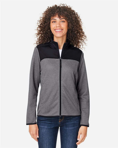 CORE365 Women's Venture Heathered Stripe Hybrid Jacket CE74W #colormdl_Black/ White