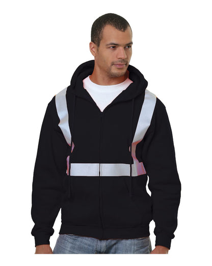 Bayside Men's USA-Made Hi-Visibility Full-Zip Hooded Sweatshirt 3790 #color_Black