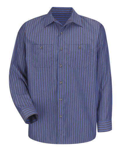 Red Kap Men's Industrial Long Sleeve Work Shirt SP14 #color_Grey/ Blue Stripe