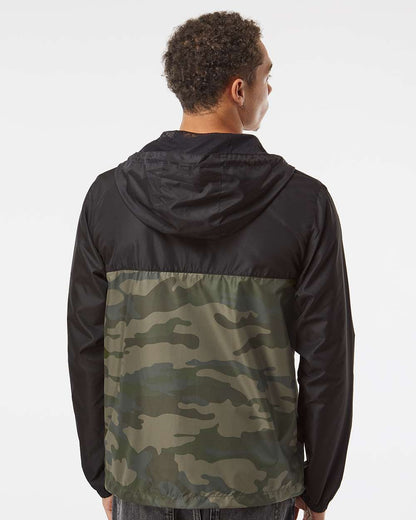 Independent Trading Co. Lightweight Windbreaker Full-Zip Jacket EXP54LWZ #colormdl_Black/ Forest Camo