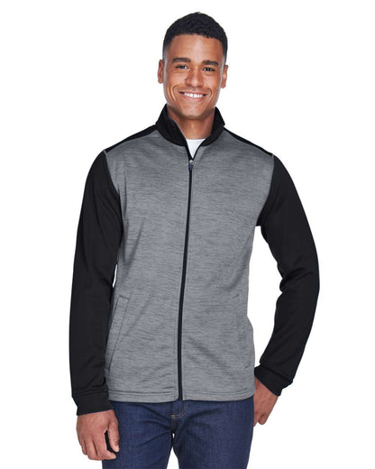 Devon & Jones Men's Newbury Colorblock Mélange Fleece Full-Zip jacket DG796 #colormdl_Black Heather/ Dark Grey Heather