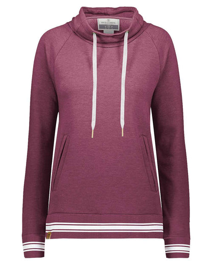 Holloway Women's All-American Fleece Funnel Neck Sweatshirt 229763 #color_Maroon Heather/ White