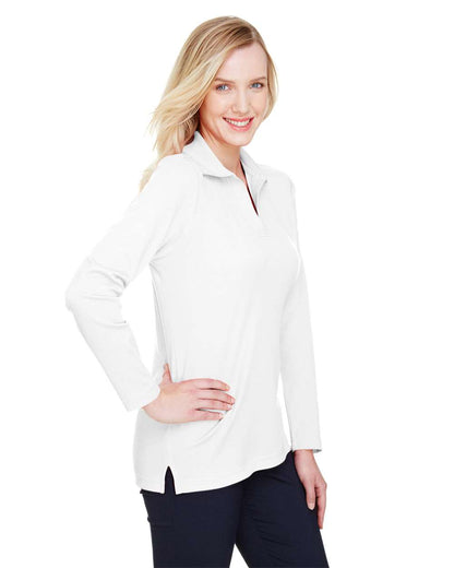 Devon & Jones Women's CrownLux Performance® Plaited Long Sleeve Polo DG20LW #colormdl_White
