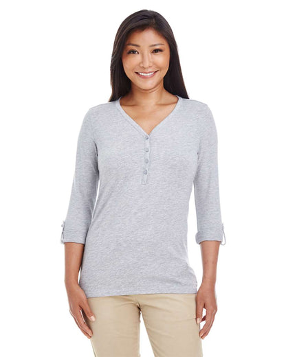 Devon & Jones Women's Perfect Fit™ Y-Placket Convertible Sleeve Knit Top DP186W #colormdl_Grey Heather